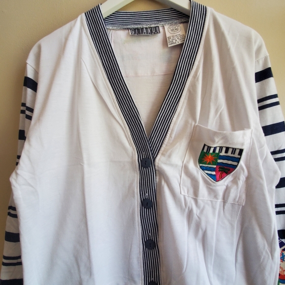 NWT Vintage Gitano button up Cardigan Contrast stripes patter sleeve Medium Size - Picture 4 of 10